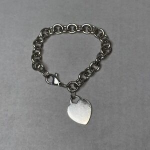 Tiffany  Tag Charm‎ Bracelet Womens 7.5 Silver Tone Chunky Link Chain 925